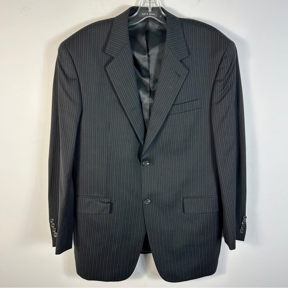 ❤️ Lauren Ralph Lauren Dark Gray Striped Wool Blazer 40R - Picture 1 of 10